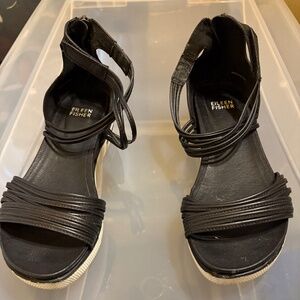 Pre-Owned Eileen Fisher black leather sneaker sandal Size 7 1/2